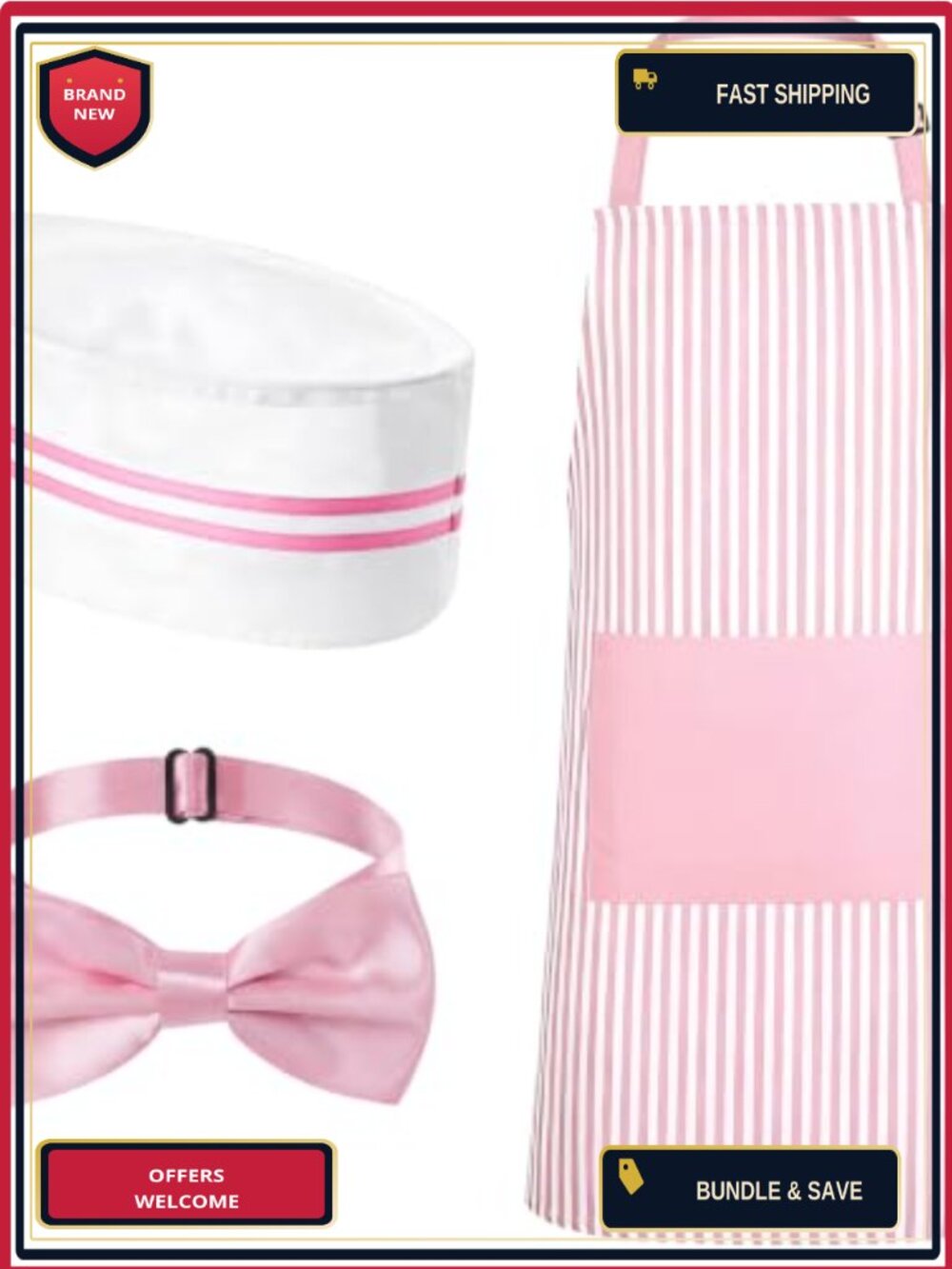 SATINIOR 3pc Adult Waiter Costume Set Apron Bow Tie Hat